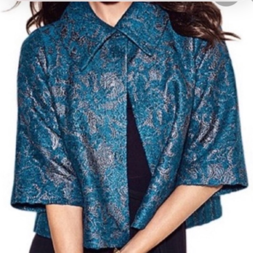 CAbi Lisboa Topper Pancho Shimmering Teal Blue Silver XS